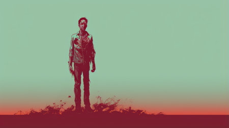 the walking dead wallpaper for desktop in 1080 px featuring a cross-processed style. inspired by the bay area figurative art movement, this dreamlike illustration showcases spiky mounds in a captivating blend of light teal and red. perfect for 32k uhd screens, this wallpaper captures the essence of a leica m6 photograph. ai generatedの素材