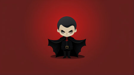 a bat girl cartoon with a red background and a red skull, featuring charming character illustrations with toy-like proportions. the style is reminiscent of dark black and mysterious figures, similar to the works of seth macfarlane and suguru tanaka. perfect for halloween-themed designs. ai generatedの素材