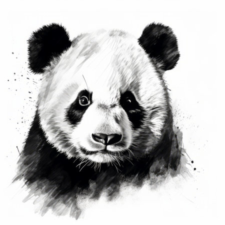 albino panda drawing on white background, in expressive black and white style. this painterly illustration captures the realism of spray painted textures and the delicate beauty of watercolor. the black and white portrait showcases the unique features of the albino panda. ai generatedの素材