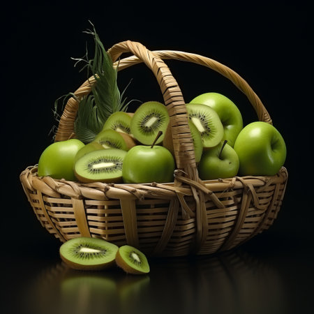 fresh grapes in a basket on a black dark background, captured in the style of hyperrealistic wildlife portraits. this mesmerizing photo showcases the vibrant green and black colors, creating a monochromatic masterpiece. with its creative commons attribution, it is a captivating image that combines the beauty of nature with the allure of optical illusions. ai generatedの素材