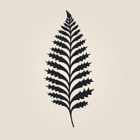 a fern leaf silhouette stands out against a medium light beige background, showcasing iconographic symbolism. the black background adds depth to the americana iconography, reminiscent of the works of rosa bonheur. this wood sculptor's graphic illustration captures the essence of the subject in a striking black-and-white graphic. ai generatedの素材