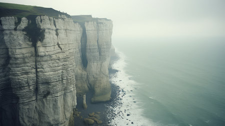 a mesmerizing photograph captures the beauty of a grey-blue sea adorned with striking rock formations and majestic cliffs. the detailed atmospheric portrait showcases the enchanting blend of nature and artistry. this large-scale photography piece evokes a sense of whitewashed narratives, reminiscent of the english countryside. with a touch of vintage imagery, it effortlessly merges the contrasting elements of a metropolis meeting nature. discover this captivatingの素材