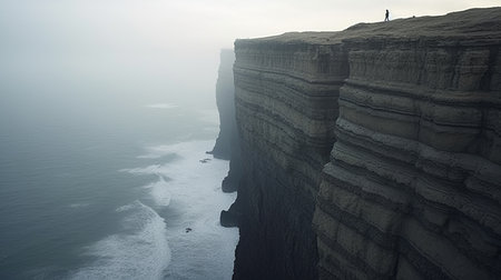 cliffs at sunrise in algiers, captured in a monochromatic minimalist style. this ethereal photo, rendered in cinema4d, showcases ghostly figures against the backdrop of the danish design-inspired cliffs. the dark and gritty atmosphere adds to the overall ethereal nature of the scene, highlighting the beauty of these cliffs and promoting environmentalism. ai generatedの素材