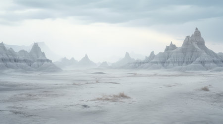 a desert landscape featuring white stones and ruins, showcasing layered and atmospheric elements. this photo captures the essence of ethereal portraits and prairiecore aesthetics, reminiscent of national geographic's stunning photography. the fluid landscapes and horizons blend seamlessly with the organic formations, creating a mesmerizing visual experience. ai generatedの素材