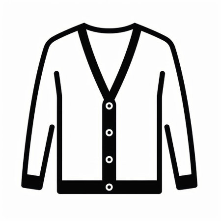 a cardigan illustration is showcased on a white background, featuring a boldly black and white style. this academic and creative commons attribution artwork incorporates gender-bending iconography, inspired by the works of esteban vicente. the design is kept simple, highlighting the aesthetic appeal of the cardigan. the illustration is captured using ferrania p30 film. ai generatedの素材