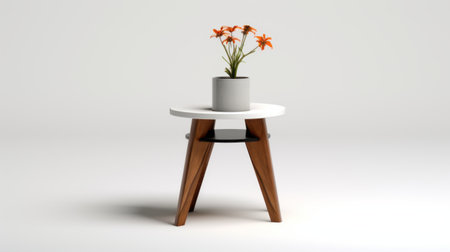 end table piece with a white background, made of iron, featuring a simple yet chic design. this 4k resolution image showcases both side and front views of the italian-inspired piece. ai generatedの素材