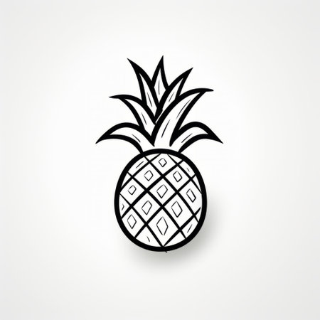 a hand-drawn sketch of a pineapple with minimalist outlines and simple thick lines. this sketch has a sketch style, flat icon design, and a clean white background. it is perfect for coloring book pages for kids. the art style is reminiscent of ebony glenn's artwork. ai generatedの素材