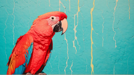 a bird perched on a faucet, showcasing the vibrant birdlife in a pop art consumer culture style. the photorealistic painting captures the bird's vivid colors in light crimson and azure. this large canvas painting, with its bold chromaticity, is rendered in stunning 8k resolution. ai generatedの素材