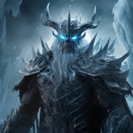 a dark fantasy creatures-themed wallpaper capturing the realm of legends. this frozen movement artwork showcases hyper-detailed portraits of mythical beings in a realistic style. inspired by norwegian nature, the dark gray and light blue tones create a captivating atmosphere. the strong facial expressions of the creatures add intensity to this concept art. ai generatedの素材