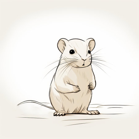 a charming and detailed vector illustration of a simple rat cartoon, captured in the style of sepia tone. the artwork showcases a delightful blend of charming realism, with light white and light amber tones. the high-quality photo highlights the intricate line-work and exploratory nature of the design, reminiscent of the konica big mini camera. ai generatedの素材