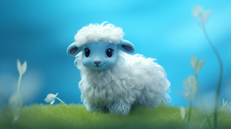 a finnsheep, depicted in the style of studio ghibli, stands against a bright baby cyan background. the image showcases a smooth rubber material, giving the finnsheep a unique texture. with a tilt shift photography effect and ambient occlusion, this captivating image captures the charm and whimsy of studio ghibli's artistry. ai generatedの素材