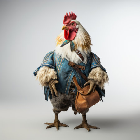 a cockatoo perched in a rustic setting, captured in the unique style of nexon comics 3d. the fanciful costume design adds an intriguing touch to the realistic renderings of the human form. the dark indigo and light brown color palette enhances the overall aesthetic. this artwork combines elements of mcdonaldpunk, viennese actionism, and satirical commentary. ai generatedの素材