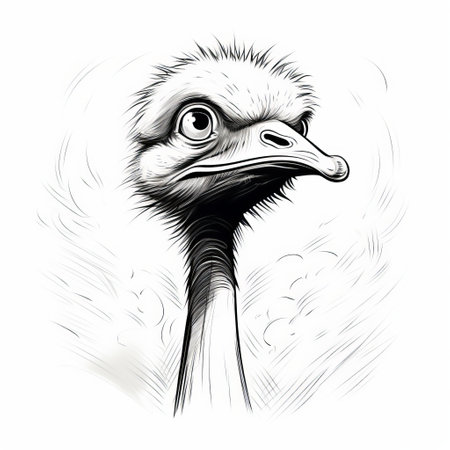 ostrich head portrait sketched in the style of brian kesinger, featuring a cartoonish character. this digitally enhanced sketch captures the unique features of an ostrich, with a touch of whimsy. inspired by the works of gediminas pranckevicius and david yarrow, this animated gif is a creative interpretation of an ostrich's head. found on flickr. ai generatedの素材