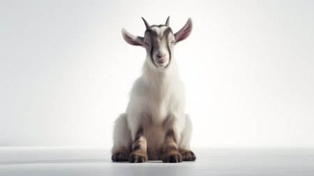 a baby white goat, influenced by precisionism and the style of mike campau, is captured in a 32k uhd photograph. the image showcases the goat leaning on something, reminiscent of joel robison's symmetrical and spirited portraits. this joyful and optimistic photo merges various keywords to create a visually striking and captivating composition. ai generatedの素材