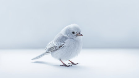 a small bird perches on a white surface, showcasing the artistic style of john wilhelm. the monochromatic color scheme and soft-focus portraits create a captivating and ethereal atmosphere. the pastel color scheme, reminiscent of franciszek starowieyski's work, adds a touch of delicate beauty. this image evokes the artistic influences of rumiko takahashi and features shades of gray. ai generatedの素材