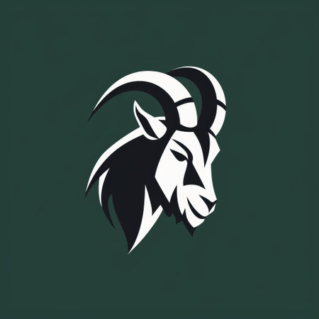 goat head logo featuring the head of a goat, depicted in a dark green and white color scheme. the image is isolated and showcases a strong facial expression, reflecting the academic and artistic style of rashad alakbarov. inspired by vladimir tatlin, the logo exhibits a simple yet elegant composition, with monochromatic color schemes. ai generatedの素材
