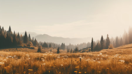a stunning 8k resolution photograph capturing a desert field nestled in the mountains. the scene is bathed in the warm hues of a sunset, with trees and plants adding a touch of greenery. the image showcases a unique blend of forestpunk, whistlerian, snapshot aesthetic, and rusticcore styles, creating a breathtakingly beautiful composition. ai generatedの素材