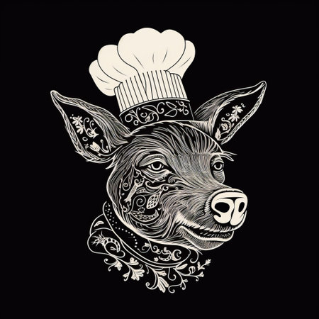 a playful and stylish artwork showcasing the outline of an animal wearing a chef hat. the bold and distinct outline captures the essence of the animal's shape and silhouette, while the prominently displayed chef hat adds a whimsical touch. with a clean and minimalist aesthetic, this eye-catching image is sure to make a statement. ai generatedの素材