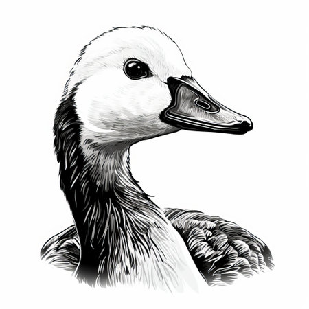 a goose head silhouette in the style of detailed shading, featuring a vector illustration with realistic and detailed rendering. this vector svg image showcases the use of bold black and white colors, capturing the essence of the subject. inspired by the artistic style of etam cru and beatrix potter, the image is created using detailed pen strokes, resulting in a visually striking white and grayの素材