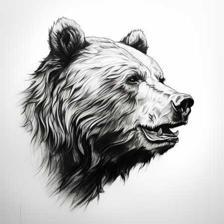 a black and white bear head drawing, showcasing a harsh realism style with intricate details. this detailed character illustration is created with precision painting techniques, resulting in a high-resolution 8k image. ai generatedの素材
