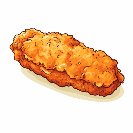 a high-quality photo of a single object, a fried food stock vector illustration, is available for download and printing. the illustration is done in a rough-edged 2d animation style with detailed feather rendering. it features a light brown and orange color scheme, reminiscent of a comic strip style. the photo showcases an elongated and visually appealing image. ai generatedの素材