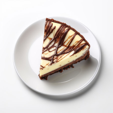 a plate of delicious cheesecake, captured in stunning detail, awaits brownie lovers in this high-resolution, top view photo. with its 4k, 8k, and uhd quality, this image is perfect for professional advertising and food photography, showcasing the mouthwatering dessert on a clean white background. ai generatedの素材