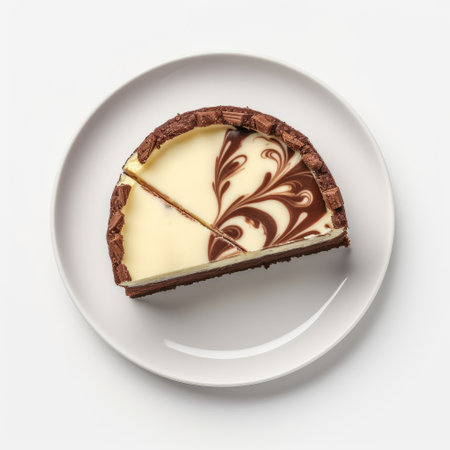 a plate of delicious cheesecake, captured in stunning detail, awaits the indulgence of brownie enthusiasts. this high-resolution, top view photo showcases the mouthwatering dessert on a pristine white background. ideal for professional advertising and food photography, it is available in 4k, 8k, and uhd resolutions, ensuring every delectable detail is beautifully displayed. ai generatedの素材