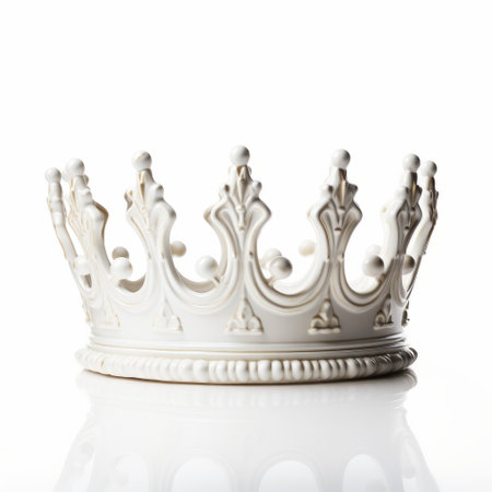 white crown on white background and isolated stock photo featuring a ceramicist storyteller's grandiose interiors. this uhd image, inspired by the works of karen knorr and rodney smith, serves as a captivating consumer culture critique. ai generatedの素材