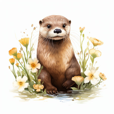 a stunning otter watercolor clipart with intricate dappled pattern, ideal for various creative projects like digital painting and paper crafting. this high-quality illustration showcases a white background and is free from any signatures or text. ai generatedの素材