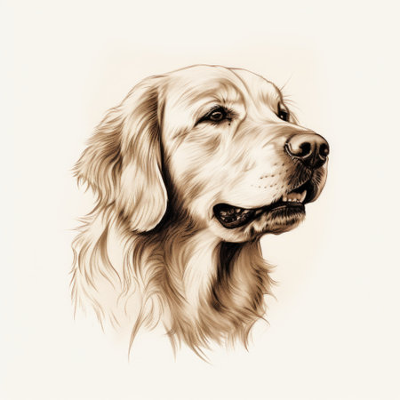 a golden retriever portrait of a dog's head in a sepia tone vector style. this traditional ink painting showcases the dog's expressive features. with an 8k resolution, the photographically detailed portraitures capture the essence of the golden retriever. the high quality photo is precision and detail-oriented, highlighting the beauty of this beloved breed. ai generatedの素材