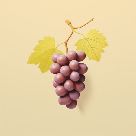 a set of grapes, in the style of photorealistic surrealism, is showcased on a vibrant yellow background. the grapes, rendered in cinema4d, exhibit a captivating combination of dark beige and pink hues. this minimalist imagery, created using the ricoh gr iii camera, features detailed character illustrations and employs photo-realistic techniques. ai generatedの素材