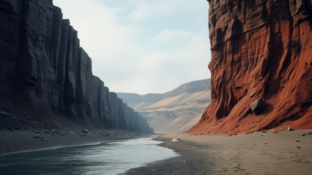 red river canyon background wallpaper featuring a rendered cinema4d style. this captivating image showcases the beauty of dutch landscapes and muted seascapes. with elements of documentary travel photography, it exudes a mysterious and adventurous vibe. the sparse and simple composition adds to its allure. ai generatedの素材
