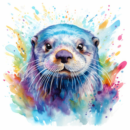 a stunning otter watercolor clipart with intricate dappled pattern, ideal for various creative projects like digital painting and paper crafting. this highly detailed illustration showcases a white background and is free from any signatures or text. ai generatedの素材