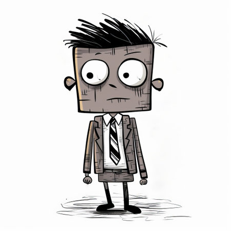 a messy art line sketch of a super cute 3 wearing a tie. this cartoon illustration style is characterized by highly simplified shapes, exaggerated features, neutral colors, and expressive lines. the abstract and minimalist design adds to its charm, while the heavy texture adds depth to the artwork. ai generatedの素材