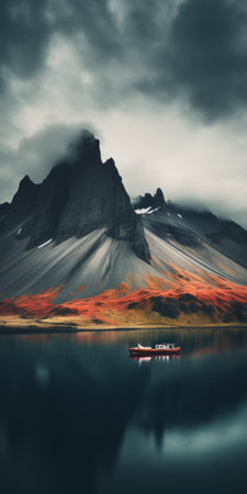 a stunning photo of a fjord with majestic mountains in the background. this captivating image, taken by johannes voss, showcases the beauty of nature. it has won the unsplash contest and is a masterpiece of visual art. with its nostalgic vibes and front-facing perspective, this 4k vertical wallpaper is perfect for those seeking a high-quality phone wallpaper. the sparsely populated landscape adds to the allureの素材