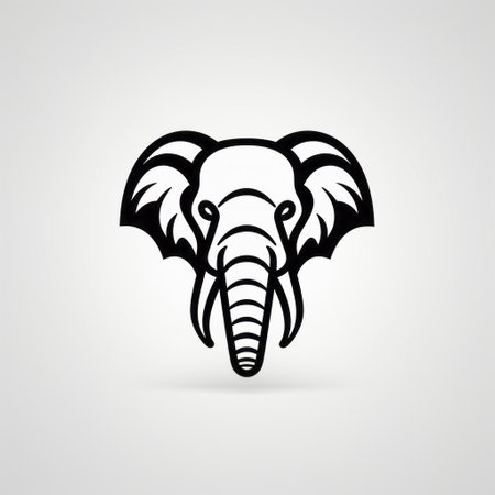 a black and white elephant head, inspired by the art of the ivory coast and egyptian iconography, is depicted on a gray background. the simplistic character style features smooth and curved lines, showcasing a streamlined design. with balanced symmetry and clean, sharp inking, this artwork captures the essence of elegance and simplicity. ai generatedの素材