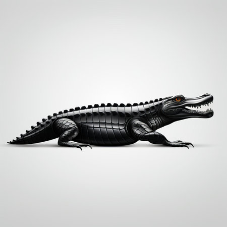 a sleek and polished black crocodile icon with refined lines and precise details, exuding strength and determination. this elegant design stands out against a clean white background, making it visually striking and captivating. ai generatedの素材