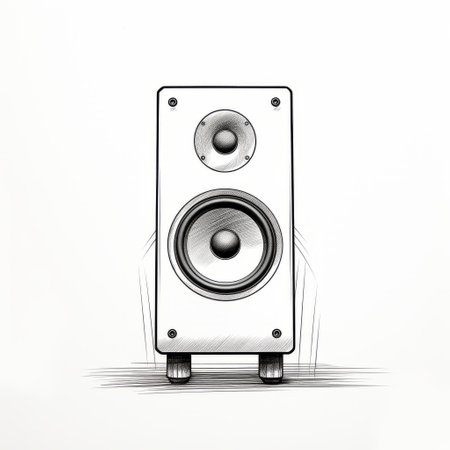 a vector illustration of a speaker design, created in a minimalist ink wash style. the illustration is rendered in cinema4d and features elements of danish design. the photo was taken using fujifilm pro 800z film and is showcased on flickr. this abstract minimalism appreciator is presented on a clean white background. ai generatedの素材