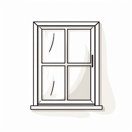 an illustration of a minimalist cartoon-style window on a white background. the warm tonal range and clear edge definition highlight the timber frame construction. the artwork features light white and light black shades, reminiscent of whistlerian style. the strong line work adds depth and detail to the image. ai generatedの素材