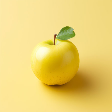 portrait of an apple, inspired by japanese minimalism, captured by mike campau using vray tracing. this uhd image showcases the apple on a vibrant yellow background, highlighting patricia piccinini's environmental awareness. with minimal retouching, the photo beautifully captures the simplicity and elegance of the subject. ai generatedの素材