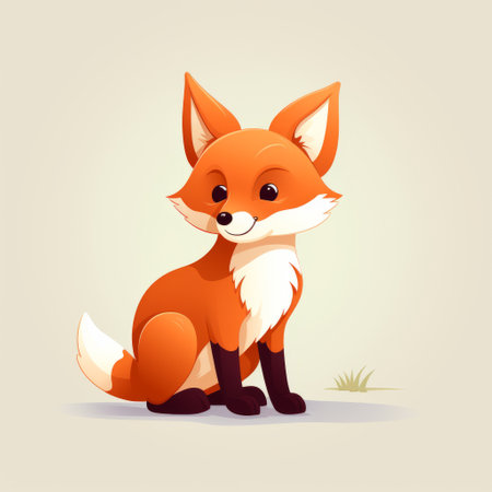 a small adorable baby fox illustration, featuring a cartoon-like character in dark red and light orange. the illustration has a smooth and shiny appearance with minimal retouching. the fox is depicted in traditional poses, showcasing bold coloration. the overall look is crisp, clean, and visually appealing. ai generatedの素材