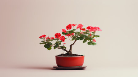 red geranium orchid in a decorative vase on an ivory background. the flower has a natural geranium succulent appearance. the photo is styled with infrared effects, traditional chinese elements, and softbox lighting. it features precisionist lines and a traditional color scheme, including terracotta and flat areas of color. ai generatedの素材