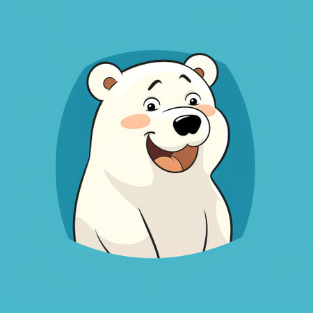 a lively polar bear illustration with its ears at the front, showcasing a cartoony character style. the illustration features a combination of dark cyan and light beige colors, with a rounded and caricature-like design. the facial expressions of the polar bear are full of life and personality. this goosepunk illustration captures the playful essence of the polar bear. ai generatedの素材
