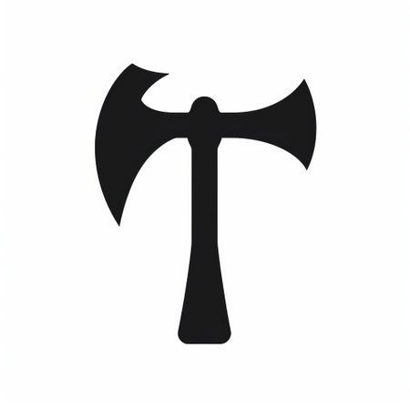 an ax icon in black and white on a white background, inspired by the artistic styles of tom hammick, robert indiana, and mike mignola. this image combines mythical symbolism with elements of british topographical art, showcasing the skilled use of light and shadow. the overall aesthetic is reminiscent of the iconic toonami brand. ai generatedの素材
