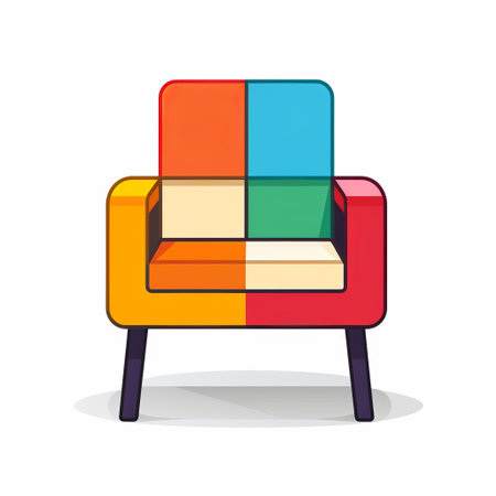 a colorful chair featuring different colored blocks in a symmetrical and bold cartoon style design. the chair showcases innovative techniques with graphic symbols, creating a dynamic and vibrant look. the subtle color variations add depth and visual interest to this eye-catching piece of furniture. ai generatedの素材