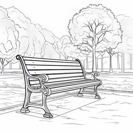 a coloring page showcasing a minimalist representation of a bench with clean lines and retro design elements. the black lines emphasize the recognizable features of the era, including angular shapes, streamlined surfaces, and tapered legs. this highly detailed coloring page captures the nostalgia and vintage vibes of the bench, allowing enthusiasts to add their personal touch while maintaining the minimalist aesthetic. ai generatedの素材