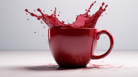 a water splash emerges from a vibrant red coffee pot, captured using vray tracing techniques. the image showcases bold color blends in a monochromatic color scheme of dark magenta and gray. this visually striking photo is inspired by the works of edward poynter and features soft-edged details. creative commons attribution applies. ai generatedの素材