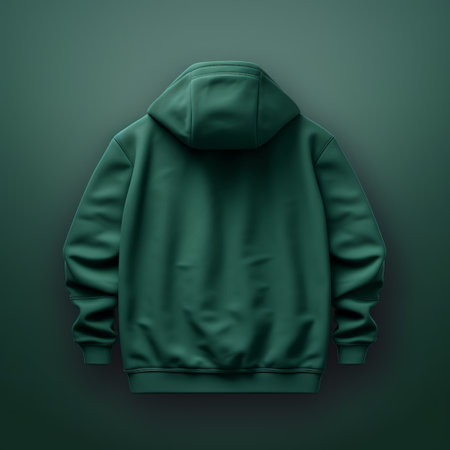 a realistic and hyper-detailed rendering of a green hoodie with a hood. the matte background enhances the focus on the hoodie, which features dark colors and intricate details. this qian xuan inspired matte photo showcases the high level of detail, while the back button focus ensures sharpness. ai generatedの素材