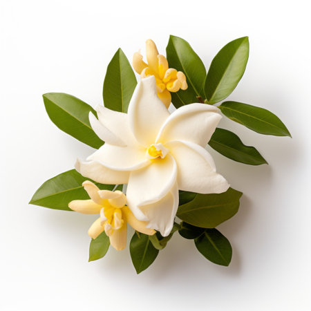 a stunning photograph of jasminum odoratissimum, displaying its vibrant colors, intricate details, and exquisite beauty. the flower is captured in hyper-realistic, high-definition quality against a clean white background, with no shadows. this image was taken using a nikon d850 dslr camera, equipped with a 105mm macro lens, at optimal settings to ensure maximum detail and resolution. ai generatedの素材