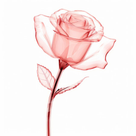 a red and white rose is depicted in this image, showcasing translucent layers and chic pencil art illustrations. the light pink hues add a touch of romance, while the smooth and shiny textures enhance the overall transparency and lightness of the illustration. ai generatedの素材